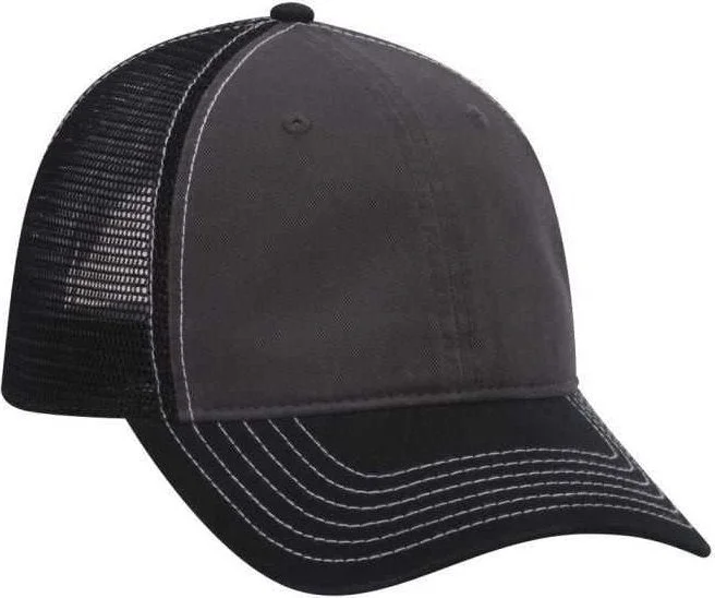 Hat For Teens-OTTO 121-858 Superior Garment Washed Cotton Twill Low Profile Pro Style Mesh Back Cap - Black Charcoal Black