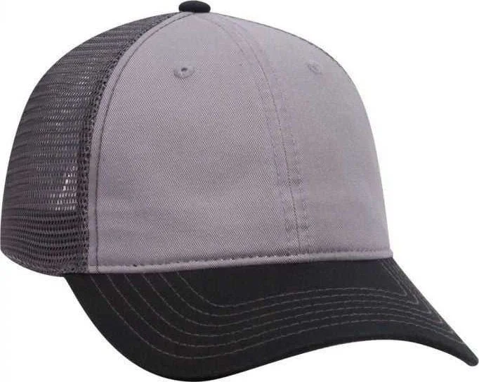 Hat For Toddlers-OTTO 121-858 Superior Garment Washed Cotton Twill Low Profile Pro Style Mesh Back Cap - Black Gray Charcoal