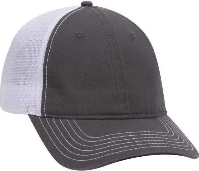 Hat For Babies-OTTO 121-858 Superior Garment Washed Cotton Twill Low Profile Pro Style Mesh Back Cap - Charcoal Charcoal White