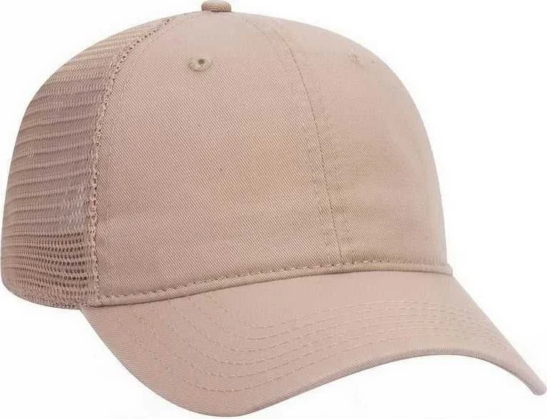 Hat For Girls-OTTO 121-858 Superior Garment Washed Cotton Twill Low Profile Pro Style Mesh Back Cap - Khaki