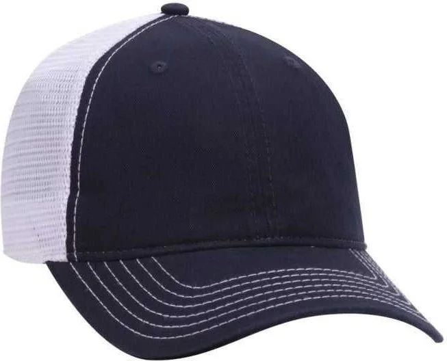 Hat For Kids-OTTO 121-858 Superior Garment Washed Cotton Twill Low Profile Pro Style Mesh Back Cap - Navy Navy White