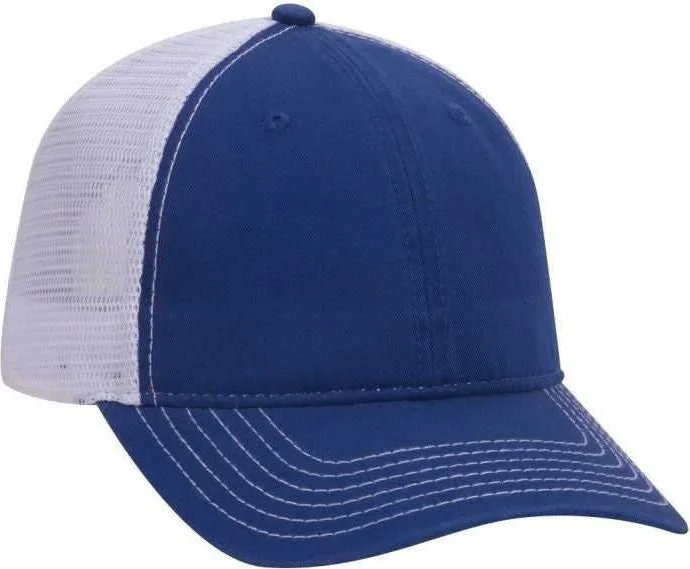 Hat For Men-OTTO 121-858 Superior Garment Washed Cotton Twill Low Profile Pro Style Mesh Back Cap - Royal Royal White