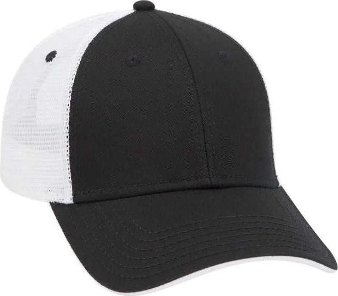 Hat With Handcrafted Quality-OTTO 122-945 Superior Cotton Twill Flipped Edge Visor Low Profile Pro Style Mesh Back Cap - Black Black White