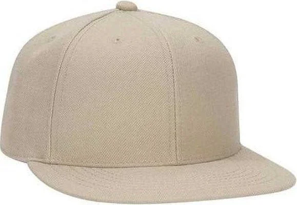 Hat For Kids-OTTO 123-969 Fit Wool Blend Flat Visor Fitted Pro Style Cap - Khaki