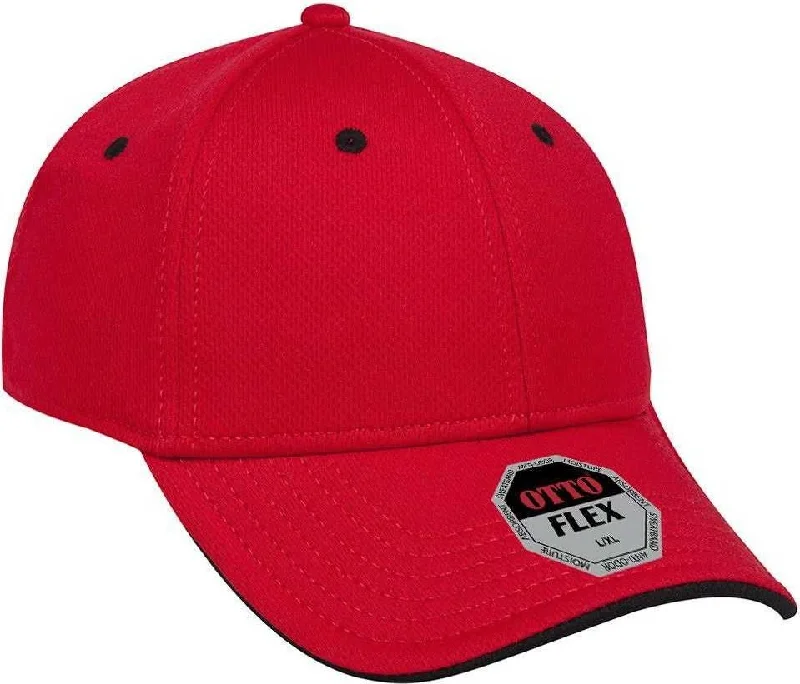 Hat With Handcrafted Quality-OTTO 124-1159 Cool Comfort Stretchable Polyester Cool Mesh Flipped Edge Visor Flex 6 Panel Low Profile Baseball Cap - Red Black