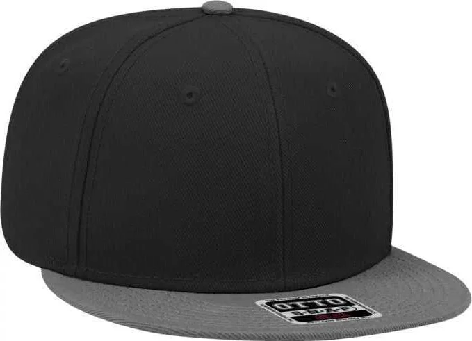 Hat With Cloche Hat Style-OTTO 125-978 Wool Blend Flat Visor Pro Style Snapback Cap - Charcoal Gray Black Black