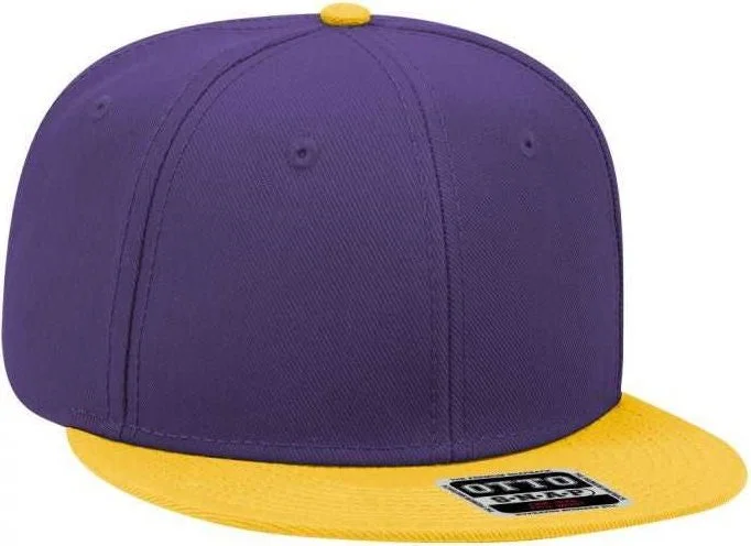 Hat With Military Cap Look-OTTO 125-978 Wool Blend Flat Visor Pro Style Snapback Cap - Gold Purple Purple