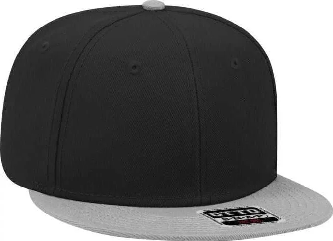 Hat With Newsboy Cap Look-OTTO 125-978 Wool Blend Flat Visor Pro Style Snapback Cap - Gray Black Black