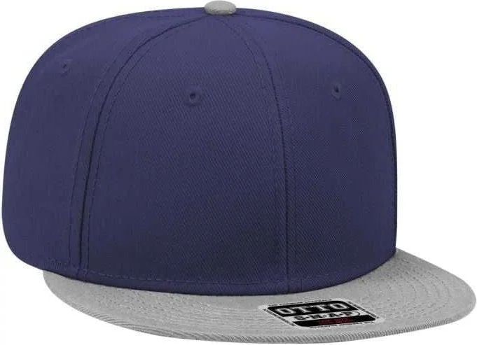 Hat With Dad Hat Style-OTTO 125-978 Wool Blend Flat Visor Pro Style Snapback Cap - Gray Navy Navy