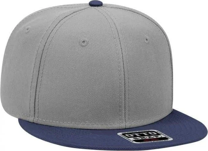 Hat With Trucker Hat Style-OTTO 125-978 Wool Blend Flat Visor Pro Style Snapback Cap - Navy Gray Gray