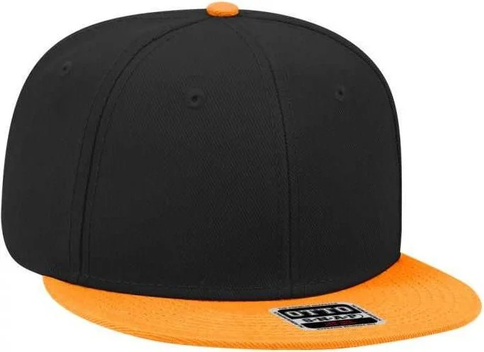 Hat With Beanie Fit-OTTO 125-978 Wool Blend Flat Visor Pro Style Snapback Cap - Orange Black Black