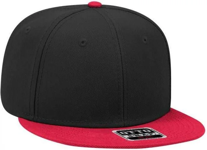 Hat With Classic Fedora Shape-OTTO 125-978 Wool Blend Flat Visor Pro Style Snapback Cap - Red Black Black