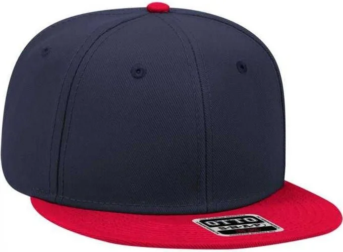 Hat With Bohemian Style-OTTO 125-978 Wool Blend Flat Visor Pro Style Snapback Cap - Red Navy Navy