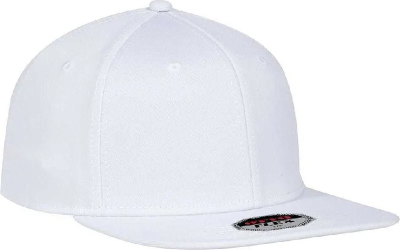 Hat With Derby Hat Look-OTTO 13-1156 Stretchable Wool Blend Twill Square Flat Visor Flex 6 Panel Pro Style Baseball Cap - White