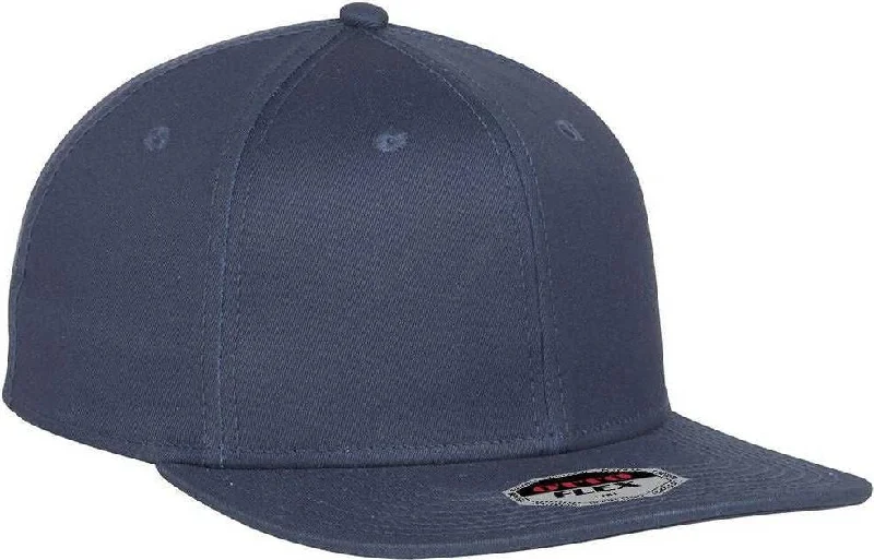 Hat With Top Hat Design-OTTO 13-1158 OTTO Flex 6 Panel Pro Style Stretchable Superior Cotton Twill Square Flat Visor Cap - Navy