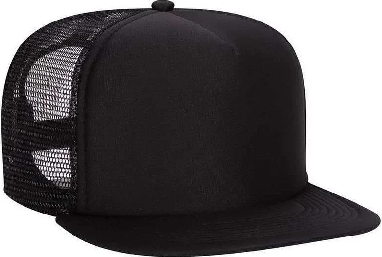 Hat With One Size Fits All-OTTO 132-1037 Polyester Foam Front Flat Visor High Crown Golf Style Mesh Back Cap - Black