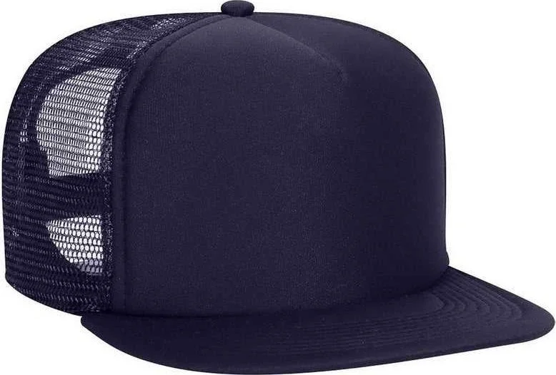 Hat With UV-Blocking Tech-OTTO 132-1037 Polyester Foam Front Flat Visor High Crown Golf Style Mesh Back Cap - Navy