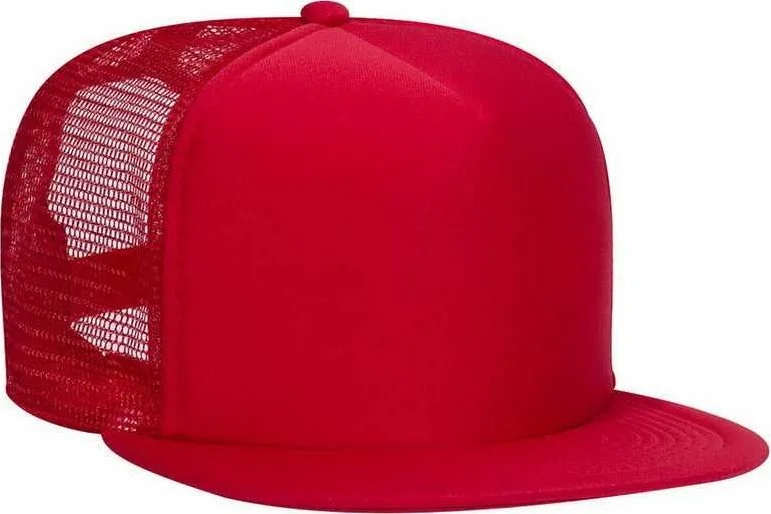 Hat With Fleece Interior-OTTO 132-1037 Polyester Foam Front Flat Visor High Crown Golf Style Mesh Back Cap - Red