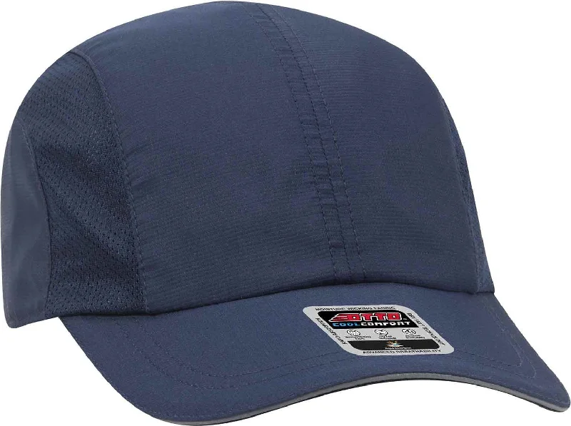 Hat With Satin Lining-OTTO 133-1240 6 Panel Polyester Pongee with Mesh Inserts and Reflective Sandwich Visor Running Cap - Navy