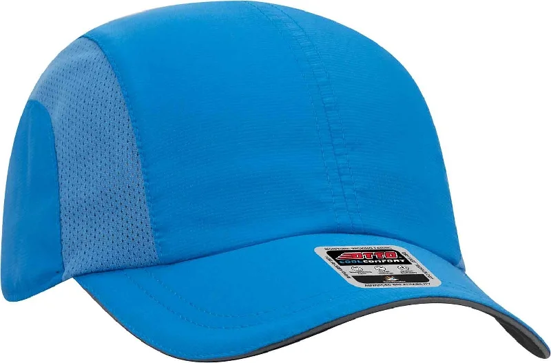 Hat With Faux Fur Lining-OTTO 133-1240 6 Panel Polyester Pongee with Mesh Inserts and Reflective Sandwich Visor Running Cap - Neon Blue