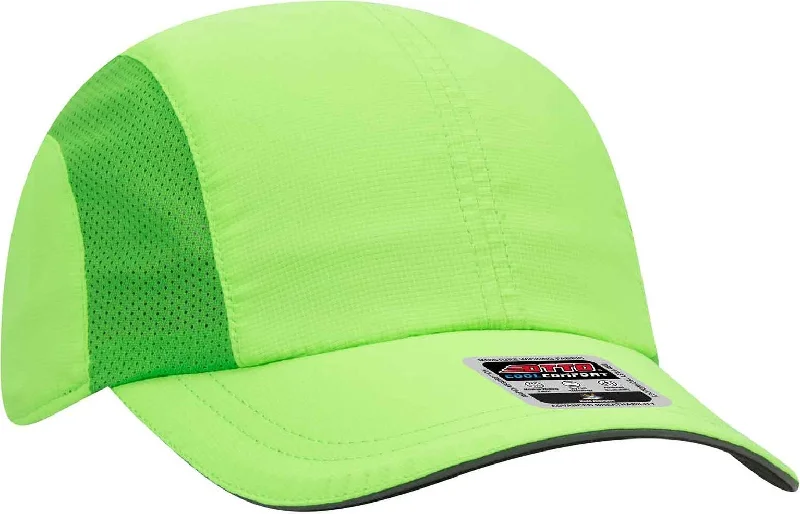 Hat With Thermal Insulation-OTTO 133-1240 6 Panel Polyester Pongee with Mesh Inserts and Reflective Sandwich Visor Running Cap - Neon Green