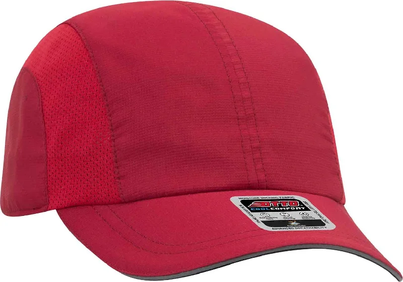 Hat With Cooling Technology-OTTO 133-1240 6 Panel Polyester Pongee with Mesh Inserts and Reflective Sandwich Visor Running Cap - Red