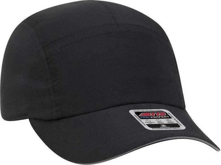 Hat With Built-in Headphones-OTTO 133-1252 5 Panel Polyester Pongee Reflective Sandwich Visor Running Cap - Black