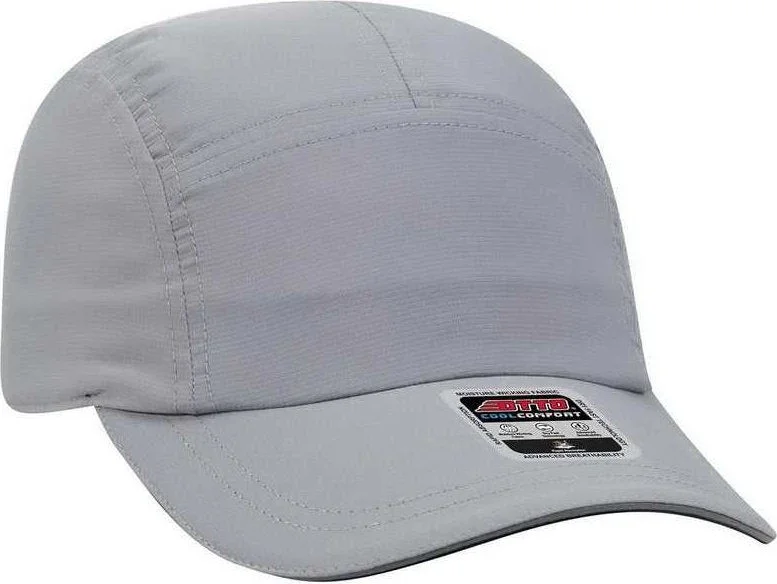 Hat With Bluetooth Speakers-OTTO 133-1252 5 Panel Polyester Pongee Reflective Sandwich Visor Running Cap - Gray