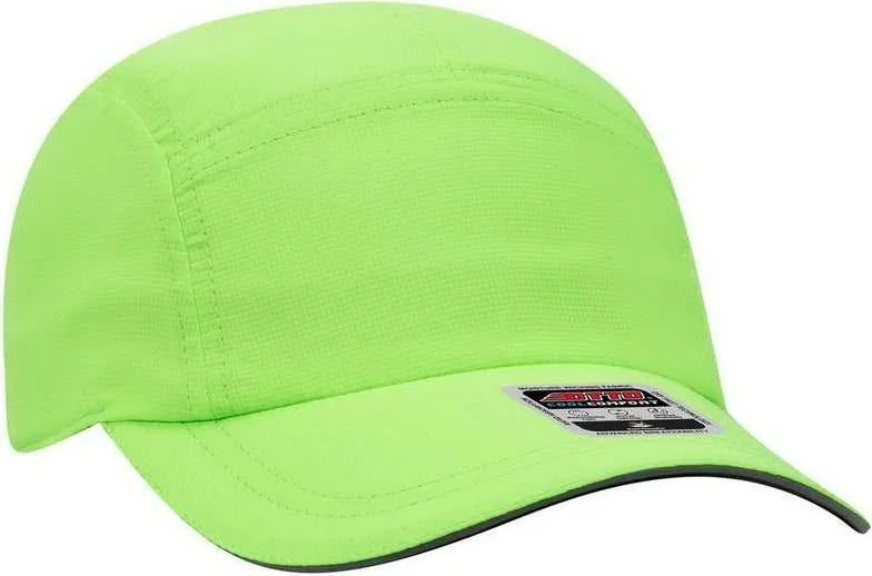 Hat With LED Lights-OTTO 133-1252 5 Panel Polyester Pongee Reflective Sandwich Visor Running Cap - Neon Green