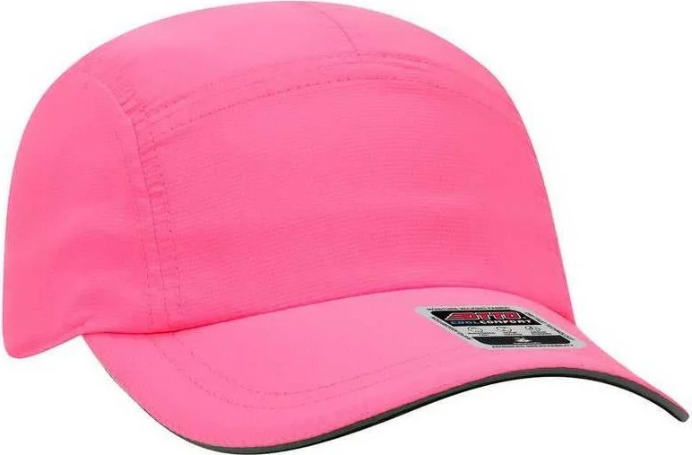 Hat With Superhero Themes-OTTO 133-1252 5 Panel Polyester Pongee Reflective Sandwich Visor Running Cap - Neon Pink