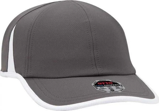 Hat With Straw Hat Design-OTTO 133-1254 6 Panel UPF 50+ Cool Comfort Performance Stretchable Knit with Cool Mesh Insert and Binding Trim Visor Running Cap - Charcoal White