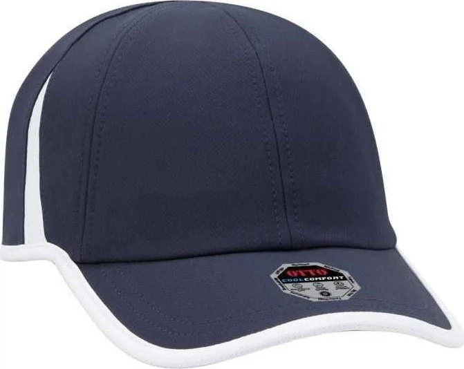 Hat With Panama Hat Look-OTTO 133-1254 6 Panel UPF 50+ Cool Comfort Performance Stretchable Knit with Cool Mesh Insert and Binding Trim Visor Running Cap - Navy White