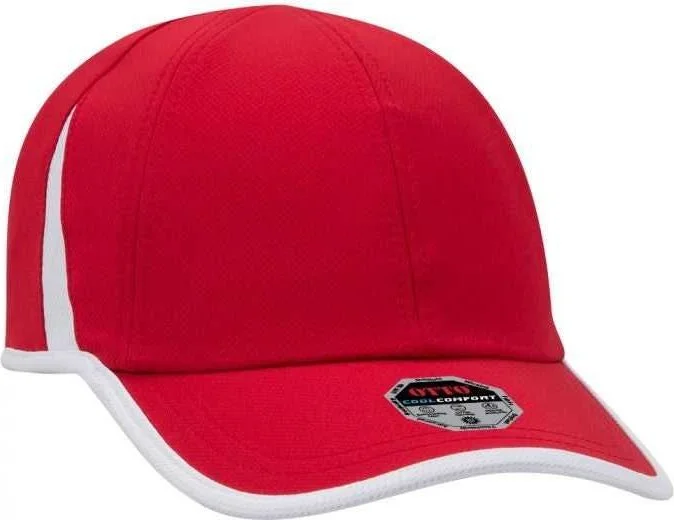 Hat With Cloche Hat Style-OTTO 133-1254 6 Panel UPF 50+ Cool Comfort Performance Stretchable Knit with Cool Mesh Insert and Binding Trim Visor Running Cap - Red White