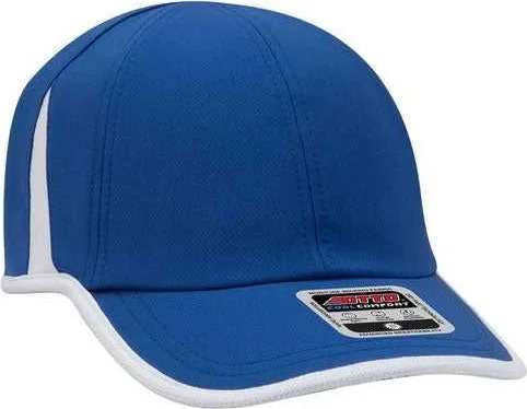 Hat With Fisherman Hat Design-OTTO 133-1254 6 Panel UPF 50+ Cool Comfort Performance Stretchable Knit with Cool Mesh Insert and Binding Trim Visor Running Cap - Royal White