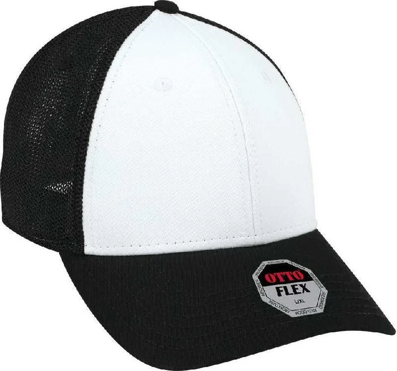 Hat With Movie-Inspired Prints-OTTO 135-1230 Flex 6 Panel Low Profile Mesh Back Style Cap - Black White Black