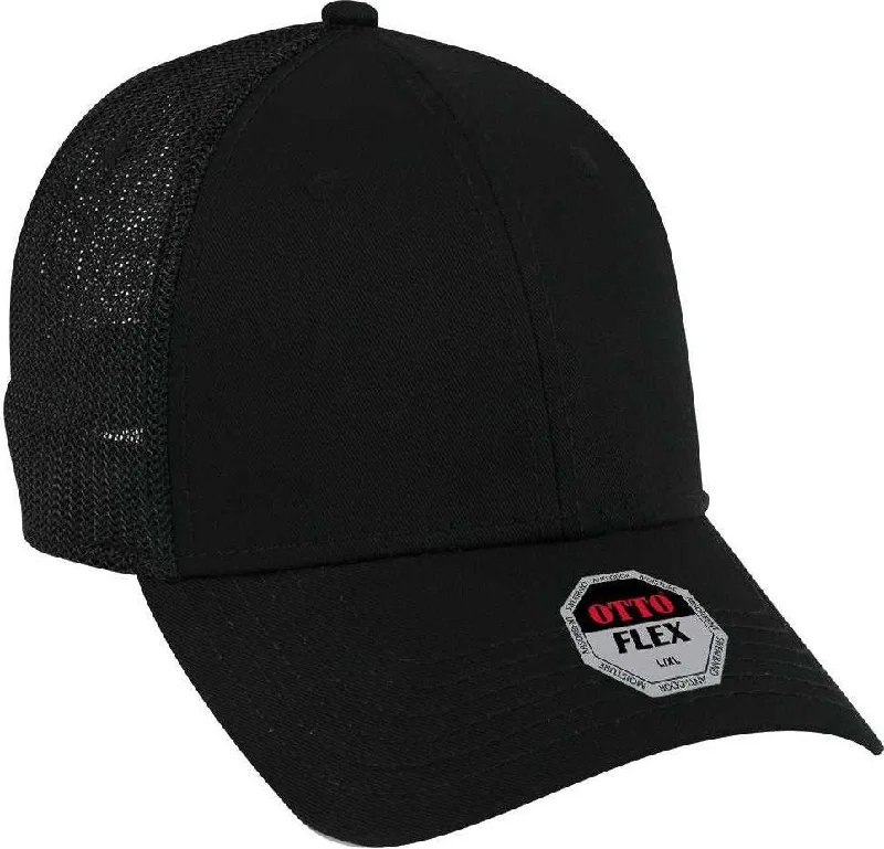 Hat With Cartoon Characters-OTTO 135-1230 Flex 6 Panel Low Profile Mesh Back Style Cap - Black