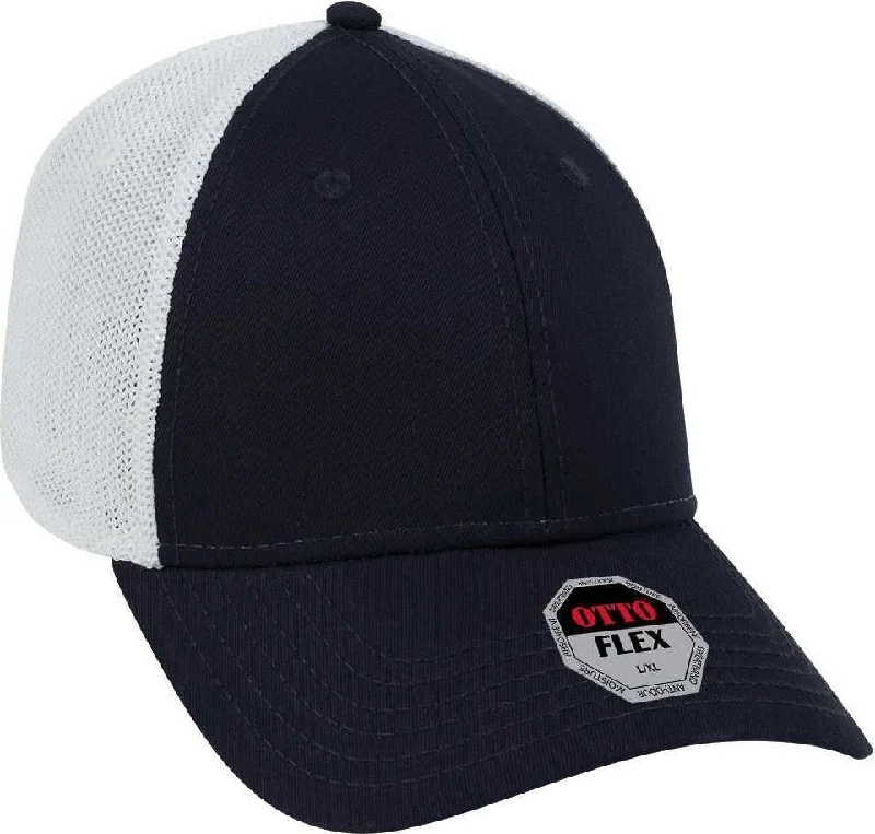 Hat With Brand Logos-OTTO 135-1230 Flex 6 Panel Low Profile Mesh Back Style Cap - Navy Navy White