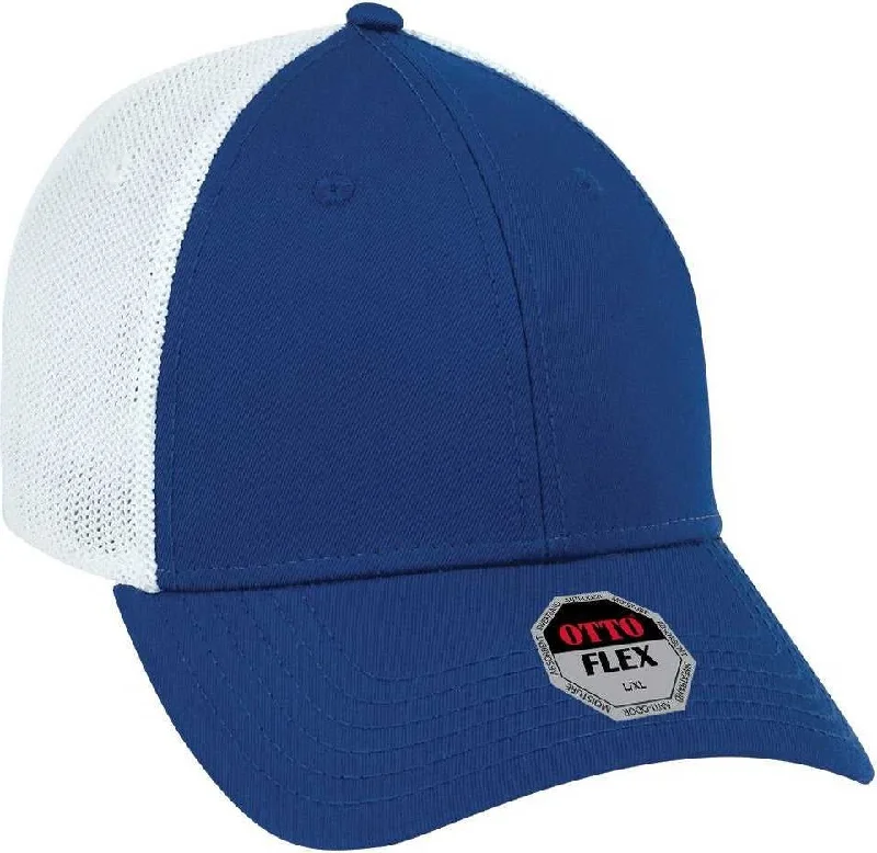 Hat With Embroidery-OTTO 135-1230 Flex 6 Panel Low Profile Mesh Back Style Cap - Royal Royal White