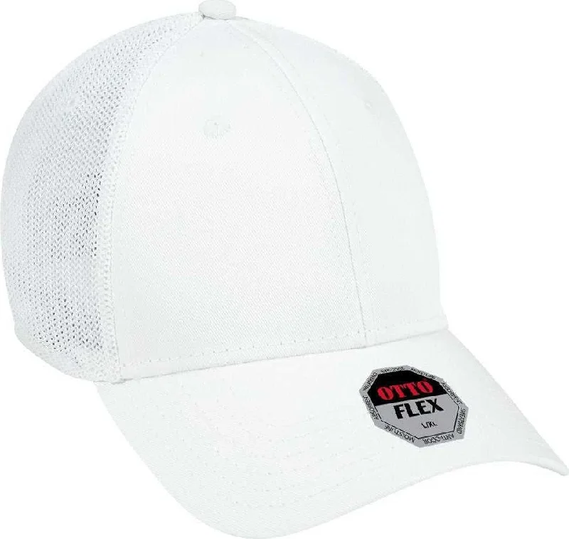 Hat With Animal Prints-OTTO 135-1230 Flex 6 Panel Low Profile Mesh Back Style Cap - White