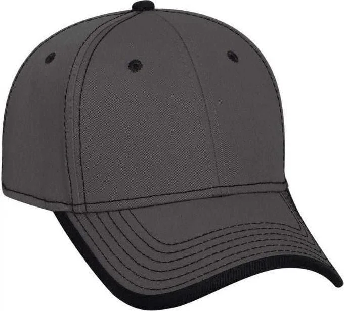 Hat With Moisture-Wicking Tech-OTTO 147-1071 Superior Cotton Twill w/ Contrast Stitching Binding Trim Visor 6 Panel Low Profile Baseball Cap - Charcoal Black