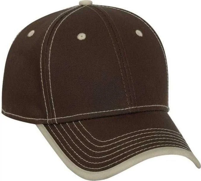 Hat With Windproof Fabric-OTTO 147-1071 Superior Cotton Twill w/ Contrast Stitching Binding Trim Visor 6 Panel Low Profile Baseball Cap - Dark Brown Khaki