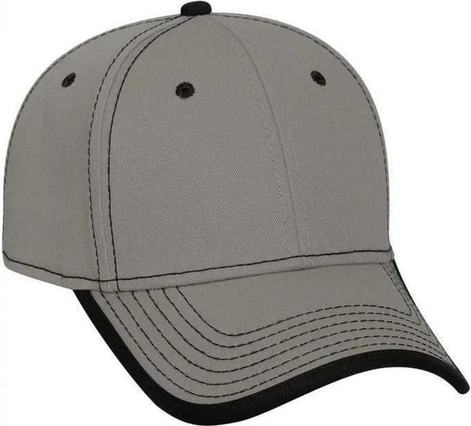 Hat With Waterproof Material-OTTO 147-1071 Superior Cotton Twill w/ Contrast Stitching Binding Trim Visor 6 Panel Low Profile Baseball Cap - Gray Black