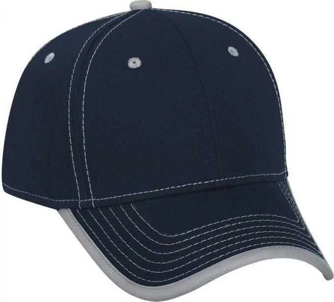 Hat With Ventilation-OTTO 147-1071 Superior Cotton Twill w/ Contrast Stitching Binding Trim Visor 6 Panel Low Profile Baseball Cap - Navy Gray