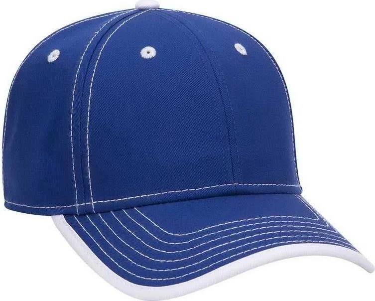 Hat With Face Shield-OTTO 147-1071 Superior Cotton Twill w/ Contrast Stitching Binding Trim Visor 6 Panel Low Profile Baseball Cap - Royal White