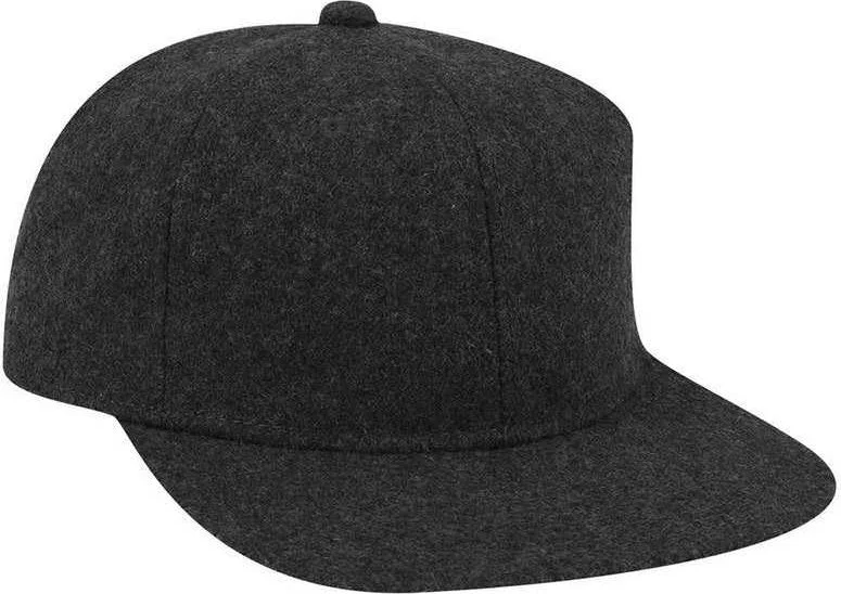 Hat With Snapback Fit-OTTO 148-1200 Melton Wool Blend Twill Square Flat Visor 6 Panel Pro Style Baseball Cap - Heather Black