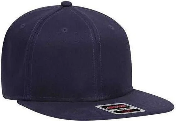 Hat With Elastic Band-OTTO 148-1228 Ultra Fine Brushed Stretchable Superior Cotton Twill Square Flat Visor 6 Panel Pro Style Snapback Hat - Navy