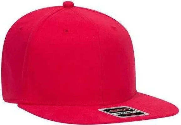 Hat With Adjustable Strap-OTTO 148-1228 Ultra Fine Brushed Stretchable Superior Cotton Twill Square Flat Visor 6 Panel Pro Style Snapback Hat - Red