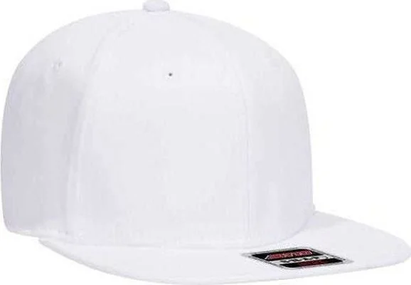 Hat With Wide Brim-OTTO 148-1228 Ultra Fine Brushed Stretchable Superior Cotton Twill Square Flat Visor 6 Panel Pro Style Snapback Hat - White