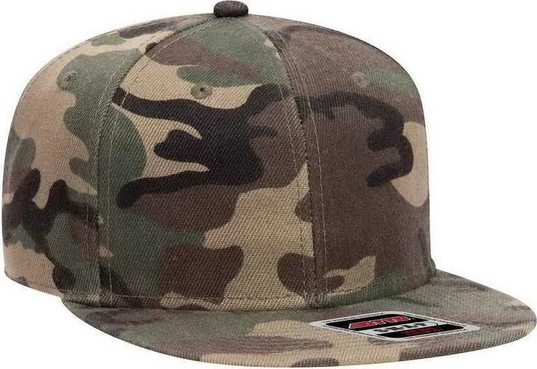 Hat For Retro Looks-OTTO 148-1267 Snap 6 Panel Mid Profile Snapback Hat - Green Camo