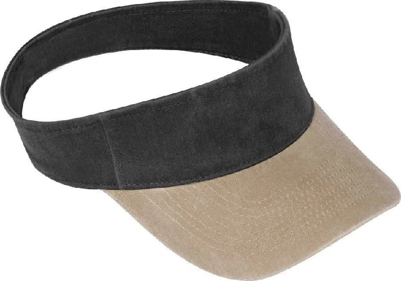 Hat With Sun Hat Style-OTTO 15-280 Washed Pigment Dyed Cotton Twill 8 Rows Stitching Sun Visors - Khaki Black